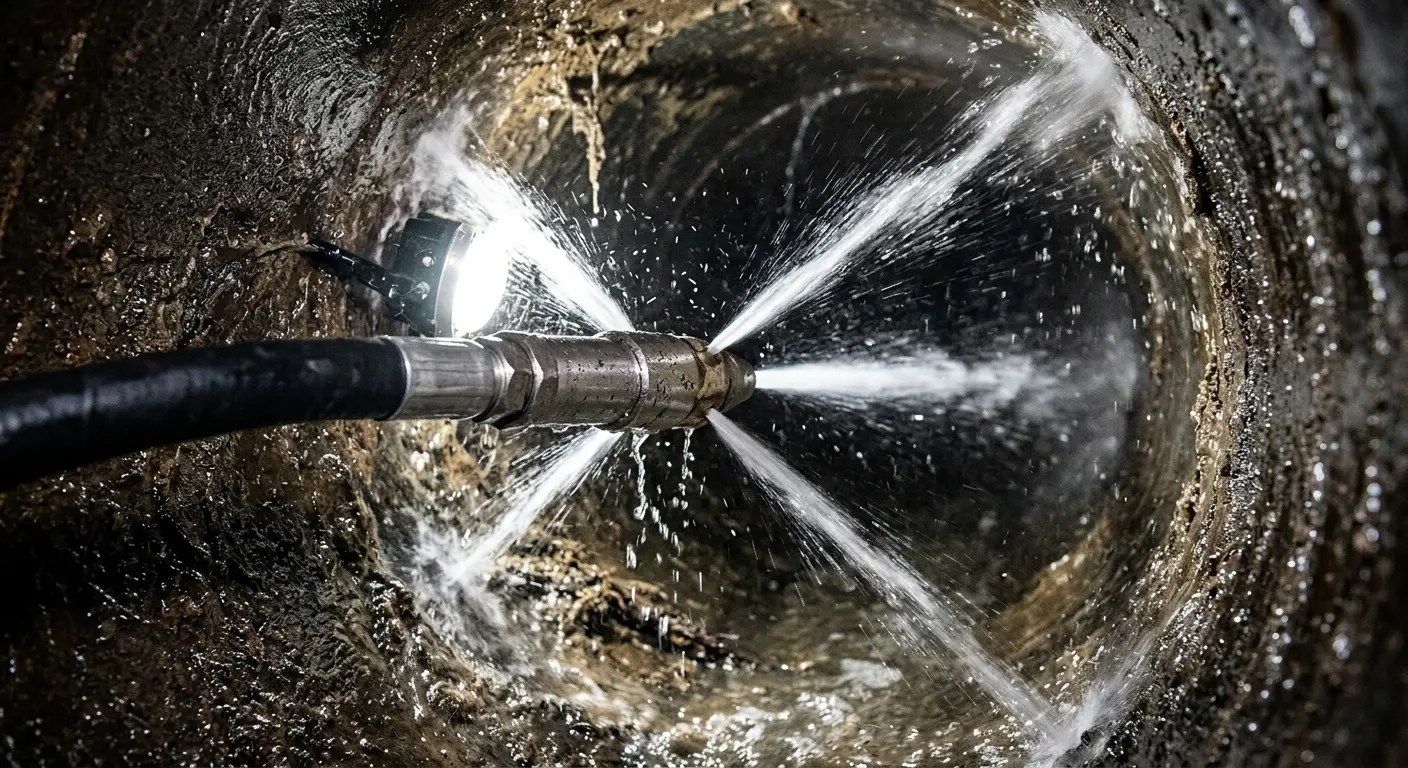 High-pressure hydro jetting nozzle cleaning sewer pipe for Storm Drain Cleaning in Carencro